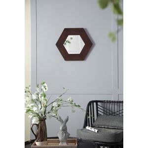 Specchio da Parete Esagonale con Cornice in Legno Massello 47x47 cm Marrone Scuro per Soggiorno Bagno Corridoio - Product Image 5
