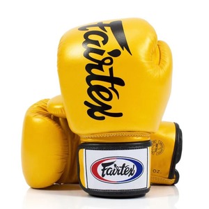 ถุงมือชกมวยไทย Fairtex ออกแบบเองได้ รุ่นมืออาชีพ สีเหลือง หนังแท้ สำหรับฝึกซ้อมคิกบ็อกซิ่ง สำหรับผู้ใหญ่ ทั้งชายและหญิง - Product Image 1
