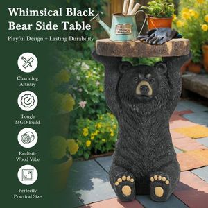 Tavolino/Sgabello a Piedistallo Orso Nero Dipinto a Mano in MGO, Statua Scultura per Casa, Ufficio e Esterni - Tavolino Laterale Orso Nero - Product Image 3