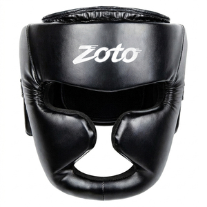 Stealth Black Boxing <b>Head</b> Guard with Adjustable Velcro Premium Leather Full Face Saver Protection Helmet Private Label Factory - Product Image 1