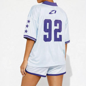 Women's Sublimation <b>Mesh</b> American Football Jersey Set V Neck Short Sleeve Training Uniform Breathable 2 Piece Athletic Wear OEM - Product Image 3