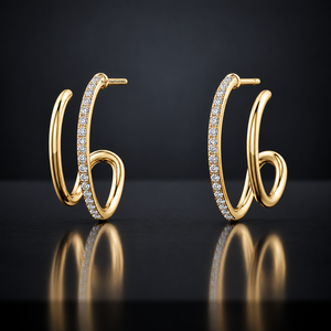 Pendientes de Aro Abierto con Diamantes Redondos Cultivados en Laboratorio en Oro de 10K, 14K, 18K y Plata 925, 935 - Product Image 1