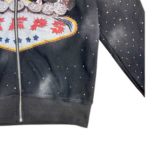 Ensemble survêtement personnalisé pour homme : sweat à capuche court et pantalon évasé, imprimé intégral, délavé soleil, effet vieilli, délavé à l'acide, avec strass - Product Image 6