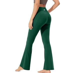 High Waist Solid Color <b>Flared</b> <b>Leggings</b> Full Length Stretchy Breathable Knitted Spandex Polyester <b>Women's</b> Yoga Pants Quick Dry - Product Image 4