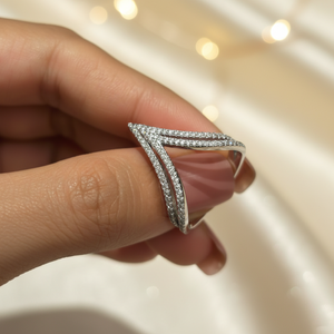 Double V-Shape Half Eternity Wedding Band Trendy 925 <b>Sterling</b> <b>Silver</b> Moissanite Deep Chevron Pave <b>Set</b> Engagement <b>Ring</b> Party Gift - Product Image 1