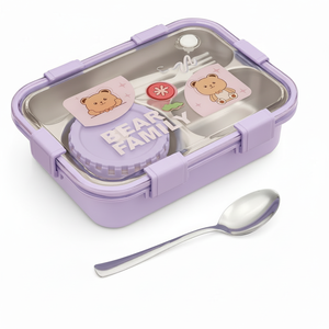 Boîte à lunch bento carrée en acier inoxydable à 3 compartiments, mignonne, pour enfants, anti-fuite, écologique, récipient de stockage alimentaire - Product Image 1