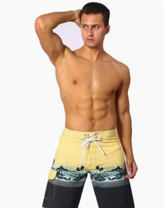 <b>Mens</b> Printed Board Shorts Quick Dry Drawstring Casual Beach Swim <b>Trunks</b> with Pockets Mid Waist Yellow Black Design - Product Image 3