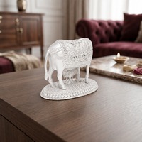 Idole de vache et de veau en laiton plaqué argent 999, design moderne, pour Puja, mariage, décoration de maison, Diwali, cadeau
