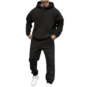 <b>Men's</b> Heavyweight Fleece Tracksuit Set Beige Khaki Oversized <b>Pullover</b> Hoodie & Matching Jogger Sweatpants - Product Image 6