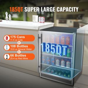 Frigorifero Elettrico per Bevande da Interno/Esterno da 24 Pollici, 185QT, Sottobanco, Indipendente, per Birra, Capacità 175 Lattine - Product Image 4