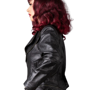 Women's Black Faux Leather Moto Jacket Full Sleeve Stand Collar Zipper Closure Windproof Casual Outerwear All Seasons - Product Image 3