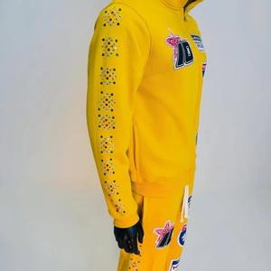 Chándal con Capucha de Forro Polar Lavado al Ácido, Bordado Personalizado, Transpirable, con Pedrería Multicolor, 100% Algodón, para Invierno, Venta al por Mayor - Product Image 3
