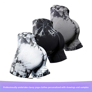 Shorts cyclistes sur mesure taille haute pour femme, imprimés tie-dye délavés, coupe droite, en polyester tricoté respirant et élastique - Product Image 6