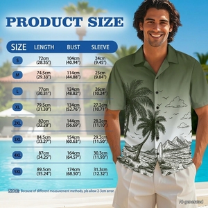 Ensemble décontracté été homme et femme : Chemise à manches courtes imprimé palmiers tropicaux et robe sans manches – Design dégradé vert en jersey - Product Image 6