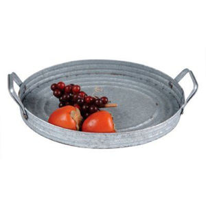 Juego de 2 bandejas redondas para servir con asas, hierro galvanizado gris, estilo rústico vintage, decoración de mesa, precio económico - Product Image 4