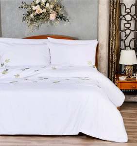 Wholesale Custom Cotton Satin Bedding Sets Embroidered Pretty Leaves <b>Duvet</b> <b>Cover</b> Pillowcases Wearable for Home Hotel Wedding - Product Image 6