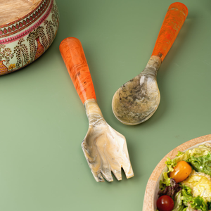 FAIZA CRAFT FC-8551 Ensemble d'ustensiles de service pour salade en résine faits à la main, couleur personnalisée, cuillère et fourchette de service, compatibles lave-vaisselle et micro-ondes - Product Image 6