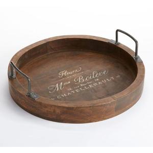 Vintage Style Wooden <b>Tea</b> Coffee Serving <b>Tray</b> With Handles Round Shape Modern Design Table Display Decorative <b>Trays</b> For home - Product Image 3