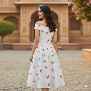 Vestido de Verano Floral Transpirable de Longitud hasta la Rodilla, Estilo Retro Vintage, con Hombros Descubiertos, Cintura Imperio y Corte en A, para Mujer, de Unity Luxure - Product Image 3