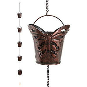 Chaîne de pluie décorative unique en fer en forme de papillon pour gouttières, alternative au tuyau de descente en métal, pour la décoration extérieure de jardin et de maison, eau de pluie - Product Image 1