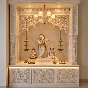 Mandir de Mármol para el Hogar, Templo Tradicional Indio, Mueble para Sala de Oración, Diseño Tallado a Mano con Jaali, Devocional Hindú - Product Image 1
