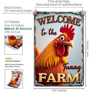Letrero de metal rústico divertido de granja, bienvenido a la granja de pollos, regalos y decoración de gallos para el hogar, letrero de pared de madera para gallinero - Product Image 2