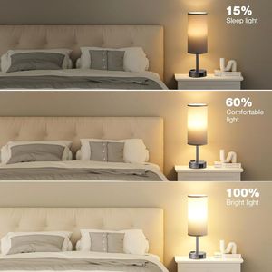 Lámpara Táctil Gris de 3 Intensidades Regulables para Mesa de Noche, con Puerto USB-C y Enchufe de CA, Ideal para Dormitorio o Sala Pequeña - Product Image 4