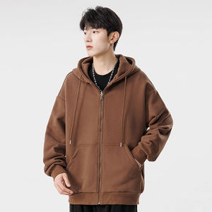 Men Essential Zip Front Hoodie Premium Cotton Blend Hooded Sweatshirt Relaxed Streetwear Casual Daily Outerwear - Product Image 5