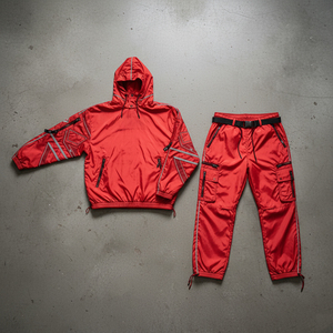 Custom Oversize Sportwear Streetwear Casual Winter Hooded Breathable Sweatsuit <b>Reflective</b> <b>Jacket</b> Jogger Set Windbreaker - Product Image 2