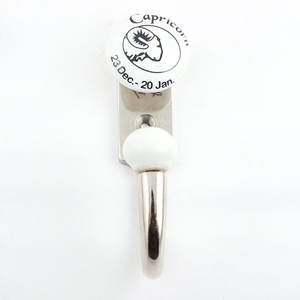 Crochet mural décoratif en céramique fait main motif floral Capricorne, noir et blanc, robuste, pour manteaux, chapeaux et sacs, HK-357 - Product Image 2