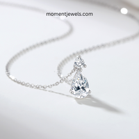 Collier artisanal en argent sterling 925 avec pendentif goutte d'eau en moissanite, chaîne en câble plaquée rhodium