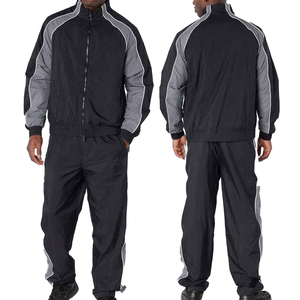 Conjunto de Chándal Cortavientos Reflectante OEM para Hombre, Chaqueta con Cremallera 100% Nailon y Rayas Laterales, Diseño Personalizado, Conjunto de 2 Piezas - Product Image 1