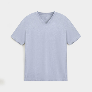 T-shirt pour homme gris clair à col en V, 100% coton, col rond, manches courtes, uni, surdimensionné, t-shirt d'été pour homme - Product Image 1