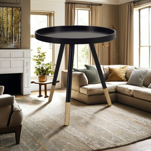 LUOOMA Stylish <b>Black</b> <b>Coffee</b> <b>Table</b> with Sturdy Wooden Legs Contemporary Design for Living Room Spaces - Product Image 1