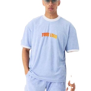 Ensemble T-shirt et short décontracté pour homme, 100 % coton tricoté, 280 g/m², respirant, écologique, avec logo imprimé sur le devant, taille mi-haute, idéal pour la gym - Product Image 1