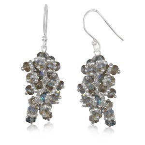Boucles d'oreilles pendantes tendance en argent sterling 925 avec labradorite naturelle, serties de griffes, facettées, en forme de rondelle, avec crochet français pour femme - Product Image 1