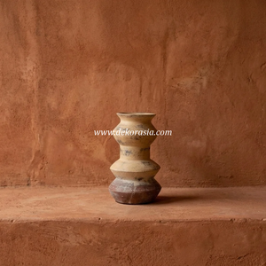 Jarrón de Terracota Rústico Art Deco, Macetero de Cerámica Escalonado, Florero de Mesa, Decoración Asia Indonesia - Product Image 2