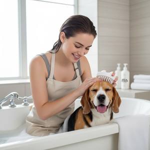Cepillo de Silicona para Baño de Mascotas, Perros y Gatos, Herramienta para Masaje, Aseo, Eliminación de Pelo Suelto y Limpieza, para Uso en Casa y Salón - Product Image 1