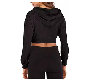 เสื้อฮู้ดครอปท็อปผู้หญิงสำหรับฤดูหนาว ผ้าฟลีซเนื้อนุ่ม แขนยาว สวมใส่สบาย สไตล์สตรีทแวร์ ผ้าฝ้าย 100% ไม่ยับง่าย - Product Image 5