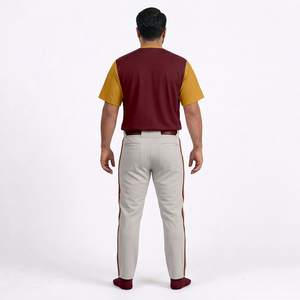 Conjunto de Camiseta de Béisbol para Hombre, Color Granate y Dorado, Manga Corta, Cierre de Botones, Transpirable, Antibacteriano, 100% Poliéster, Nombre del Equipo Personalizado - Product Image 2