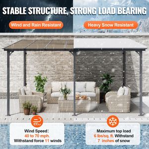Gazebo con Tetto Rigido in Alluminio 3x4,2m per Patio, Autoportante o Montabile a Parete, Resistente ai Raggi UV per Cortile - Product Image 3
