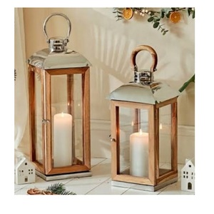 Lanterne décorative de mariage en bois de manguier, lanterne à bougie vintage pour la maison, le salon, la ferme, décoration de Noël festive - Product Image 1