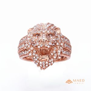 Anillo de Cabeza de Tigre con Diamantes Moissanite en Tono Oro Rosa para Hombre, Anillo de Diamantes de Lujo Estilo Hip Hop - Product Image 1