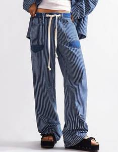 Women's High Waisted Striped <b>Harem</b> Pants Cotton Bamboo Fiber Loose Fit Ankle Length Elastic Waist Casual Autumn <b>Trousers</b> - Product Image 1