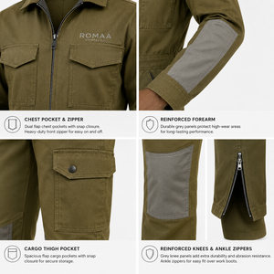 Overol de Trabajo Impermeable de Alta Visibilidad en Verde Oliva y Gris, con Paneles Reforzados de Spandex, Bolsillos Tipo Cargo y Cierres en los Tobillos - Product Image 4