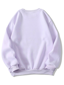 Sweat-shirt à col rond pour femme, couleur unie, 100% coton, tricoté, manches longues, longueur normale, haut décontracté d'automne - Product Image 1