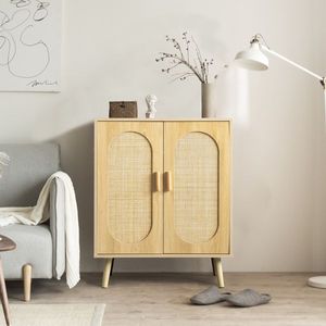 Moderno armadietto per scarpe in Rattan a doppia porta con ripiani regolabili per soggiorno camera da letto o corridoio - Product Image 1