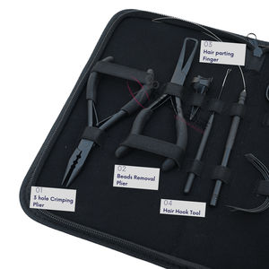 Kit d'outils pour extensions de cheveux noirs avec pinces micro-anneaux, outil de sertissage pour extensions, outil à boucles de fil, aiguilles courbées, pinces bec de canard - Product Image 3