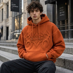 <b>Men's</b> <b>Orange</b> Oversized Hoodie Streetwear Pullover <b>Sweatshirt</b> Graphic ONEAPEX Wholesale - Product Image 5