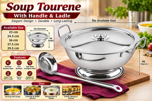 Soupière isotherme en acier inoxydable avec poignée au design classique et louche de service, comprenant un couvercle - Accessoires métalliques - Product Image 3